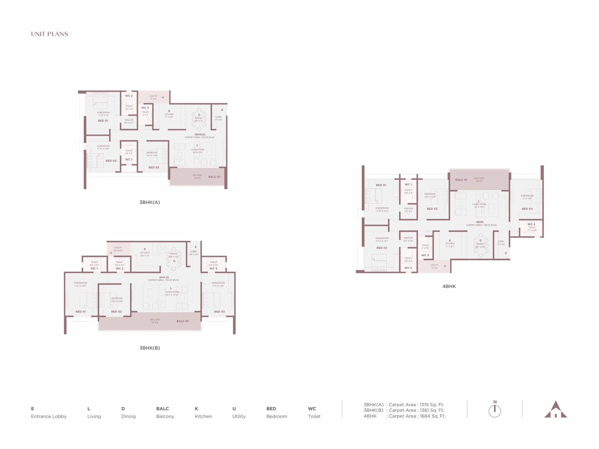 Montage 3 and 4 BHK unit plans